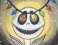 a painting of a jack skellington with christmas lights