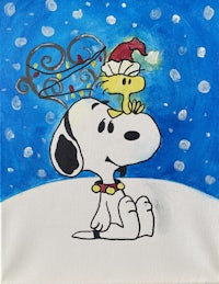 a painting of snoopy wearing a santa hat