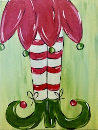 a painting of an elf with red and white stripes