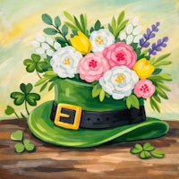 a painting of a st patrick's day hat with flowers